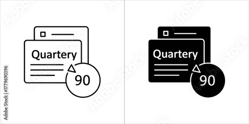 Quarterly report icon with 90 indicator, available in outline and solid black versions