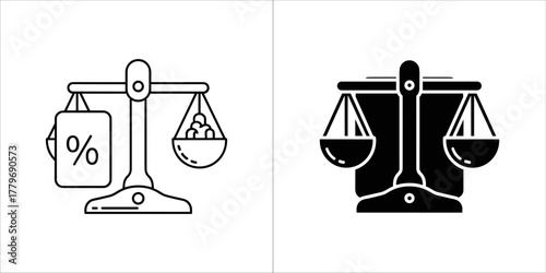 Scales of justice icon with percentage and coins