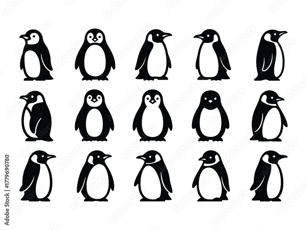 Obraz premium adorable penguin set, illustrations in various poses, isolated on white background