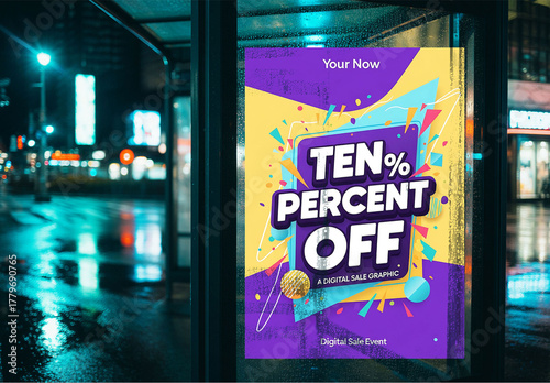 Bus Stop Glass Poster Mockup Template