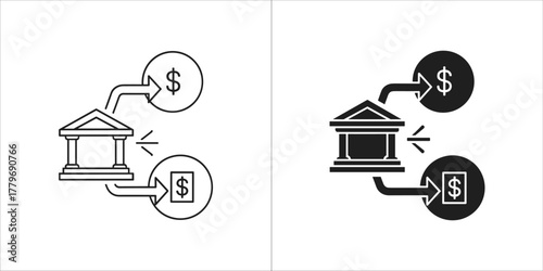 Bank transaction icon, outline and filled versions
