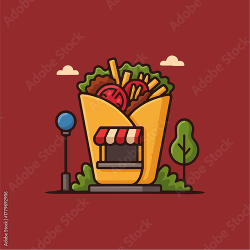Vector illustration icon set design of a gift box with flower and coffee cup breakfast