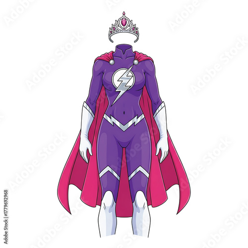 Female superhero costume with tiara and cape, isolated on white background