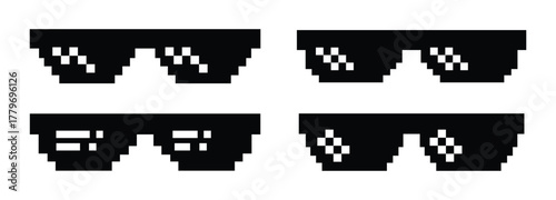 Pixel art thug life glasses icon, black and white cool shades symbol style, vector illustration