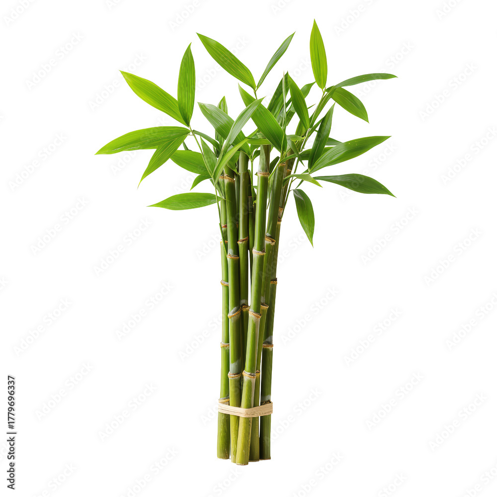 Naklejka premium Vibrant Green Bamboo Stalks with Fresh Leaves, Organic Zen Growth Isolated on Transparent Background