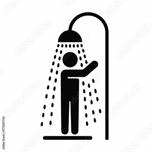 Black Silhouette Person Taking Shower Under Rainfall Shower Head Icon Illustration