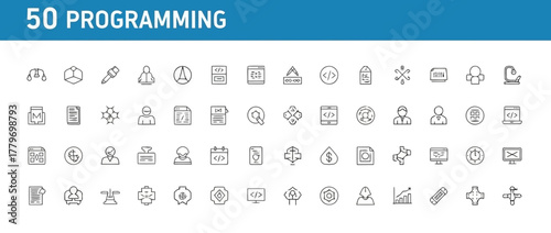 Vector icon collection of 50 programming icons