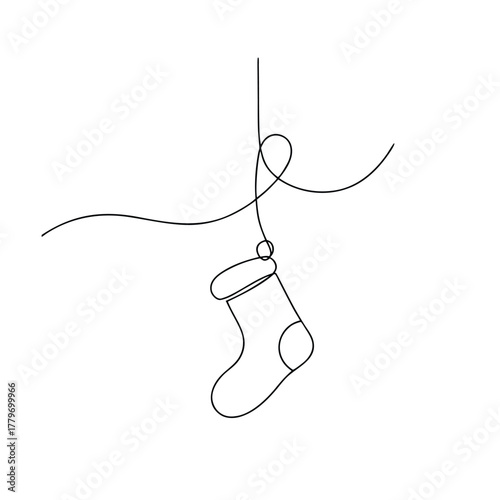 Single line drawing of a Christmas stocking hanging