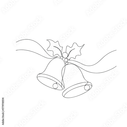 Festive Jingle Bells Linear Drawing With Holly Ornament