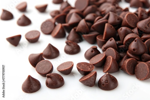 Dark Chocolate Chips Scattered on a Clean Surface for Baking and Desserts
