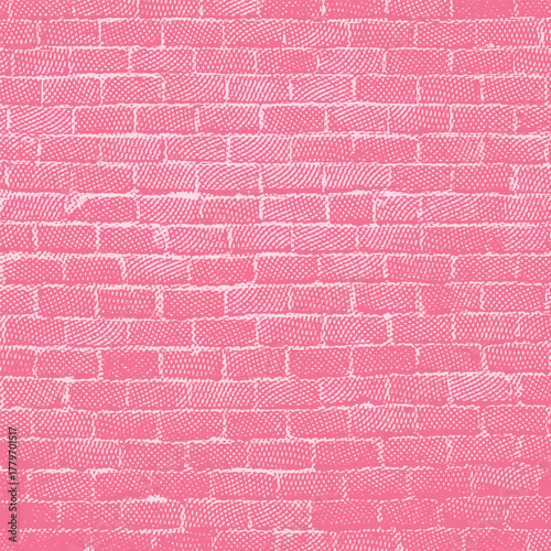 Vintage halftone brick wall pattern texture in pink.