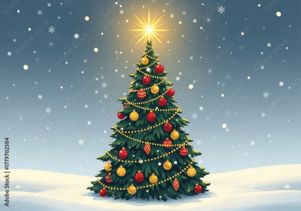 Obraz premium Decorated christmas tree in a snowy winter landscape