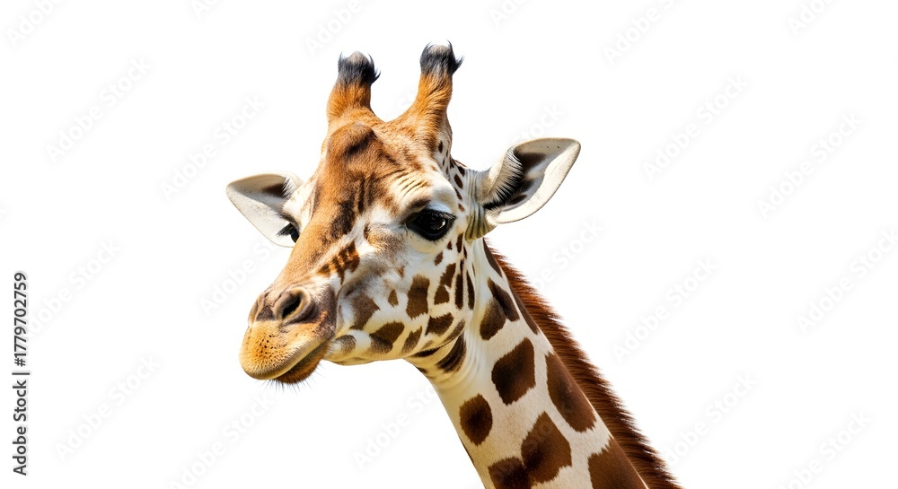 Fototapeta premium Magnificent Giraffe Portrait A Detailed Look at the Graceful Animal Against a White Backdrop