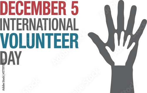 December 5 International Volunteer Day Graphic with Two Hands Overlapping Symbolizing Global Help, Support, and Community Service
