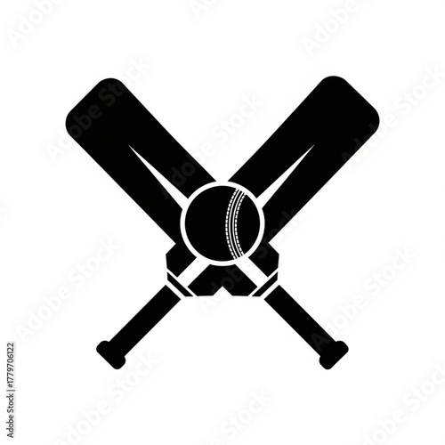 Bold Black and White Cricket Bats and Ball Graphic - Sporty Design for Team Logos, Vector Icons, Print Materials, Tournament Posters, Minimalist Style for Web Usage
