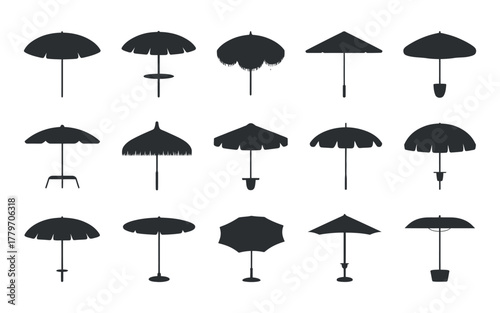 Collection of umbrella silhouettes in various styles vector illustration design with clean composition and isolated in white background
