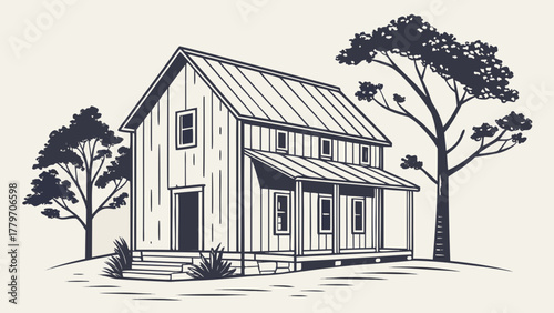 Minimalist Luckenbach Texas barn vector rustic modern look
