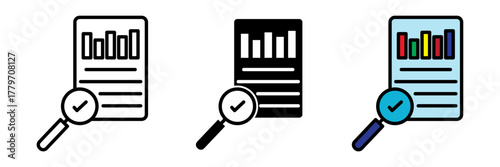 A modern flat-style audit report paper icon in colored, filled, and stroke design. Represents financial analysis, accounting reports, and business documentation.