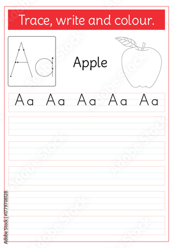Alphabetical kids activity, Educational, learning with tracing, outlines for colouring