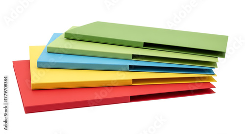 Stack of colorful folders isolated on a transparent background