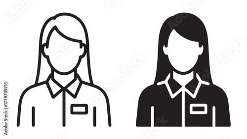 Female avatar icon set simple flat vector design of a woman with name tag isolated on white background