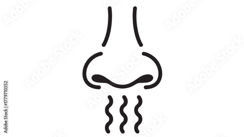 Nose smelling aroma simple vector line icon for sensory perception isolated on white background