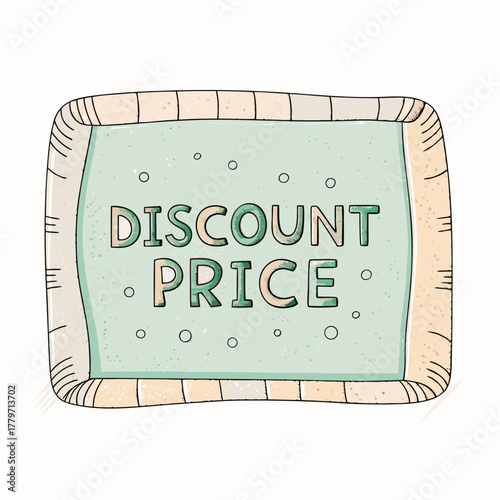 Discount price tag with decorative border and pastel colors  