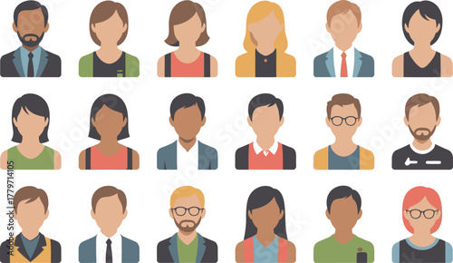 Collection of various flat vector illustrations of diverse people, representing different individuals.