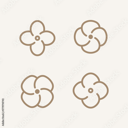Canola, mustard symbol. Production of biofuel, oil, mixed feed, cosmetics, detergent. Flower emblem. Set of 4 geometric shape.