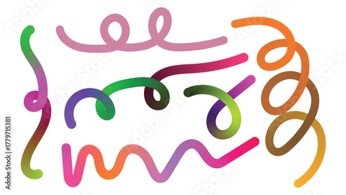 Colorful abstract wavy and curly lines with gradient effects creating a dynamic and playful background element for design