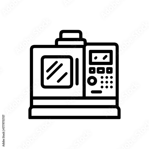 CNC machine icon, automation and manufacturing technology concept. Industrial processing equipment symbol. Vector illustration for interface and app