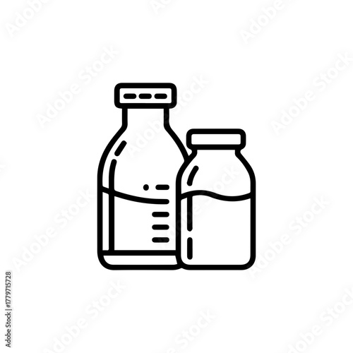 Milk and dairy in glass bottle and jar icon, food and drink product concept. Outline vector illustration for web design, app, logo
