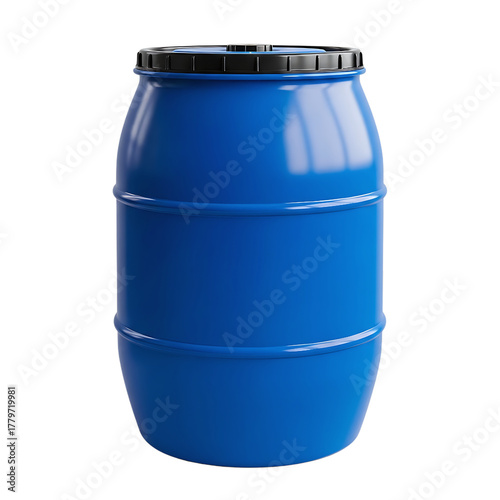 Blue plastic barrel industrial container liquid chemical storage