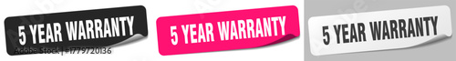5 year warranty sticker. 5 year warranty sticker set on white background