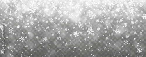 Beautiful Falling Snow Background With White Snowflakes And Soft Bokeh Light On Transparent Background. Perfect For Winter, Christmas, And Holiday Designs. Vector Illustration