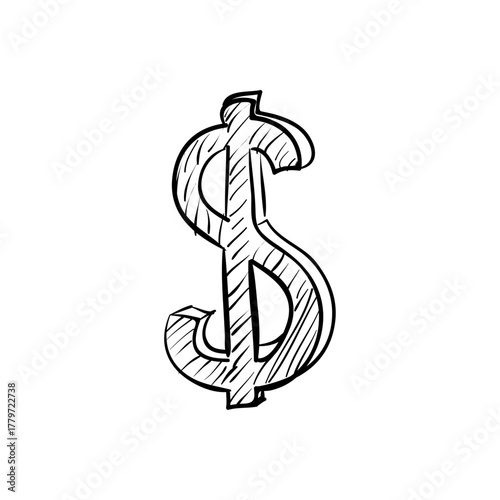 Dollar Symbol Hand-Drawn Sketch Finance, Economy, and Currency Concept for Business and Design