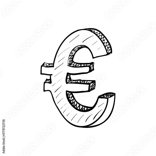 Hand-drawn sketch of the European Euro currency symbol in a doodle style for finance concepts