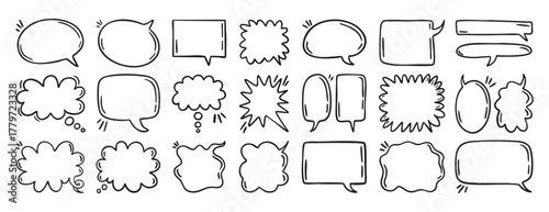 Speech bubble doodle set chat balloon hand drawn line outline collection