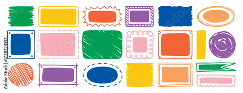 Hand drawn color frame doodle set border template