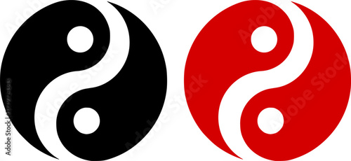 Yin Yang icon. Symbol of balance and harmony in life and nature, isolated on transparent background. Classic design with black and white. Vector illustration.