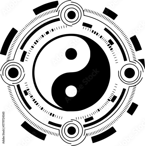 Yin Yang icon. Symbol of balance and harmony in life and nature, isolated on transparent background. Classic design with black and white. Vector illustration.