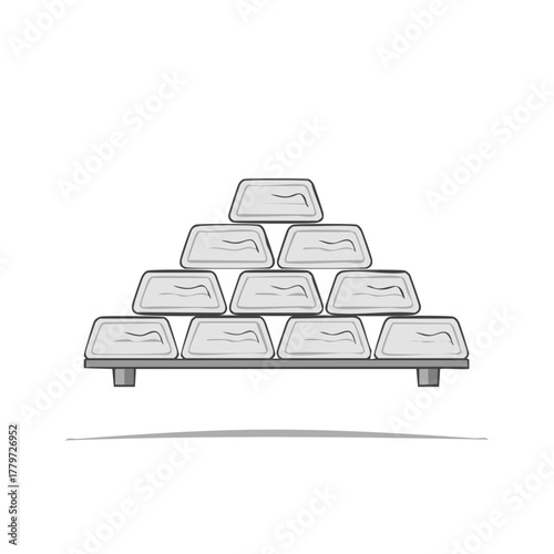 Stack of shiny silver metal bars arranged in a pyramid shape illustration