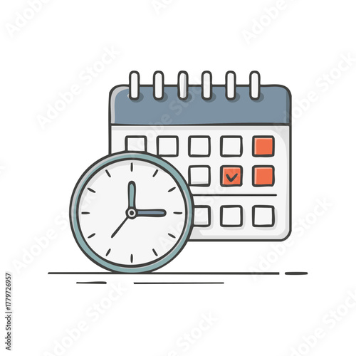 Time Management with Calendar and Clock Illustration for Schedule Organization Reminder and Appointment