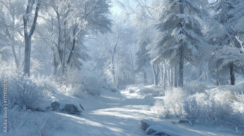 Fototapeta premium winter wonderland a stunning 3d illustration of a silver forestscape