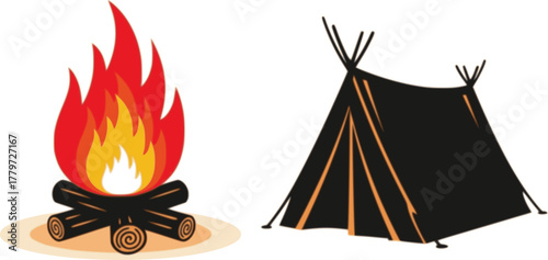 campfire vector at a campsite
