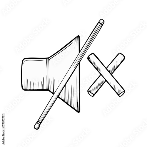 Silence Symbol Drawing: Speaker with Line Through Indicating Muted Audio or Sound Off, Isolated Vector Sketch