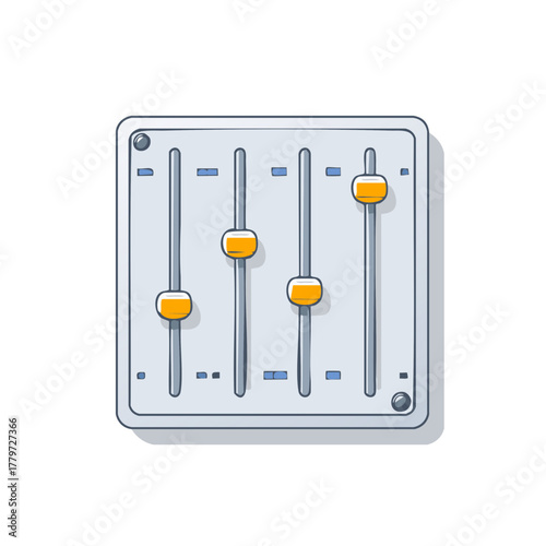 Illustration of a audio mixing console with sliders and controls in a cartoon style.