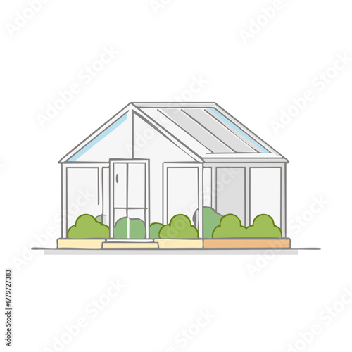Charming Outline Greenhouse Structure with Greenery and Clear Roof