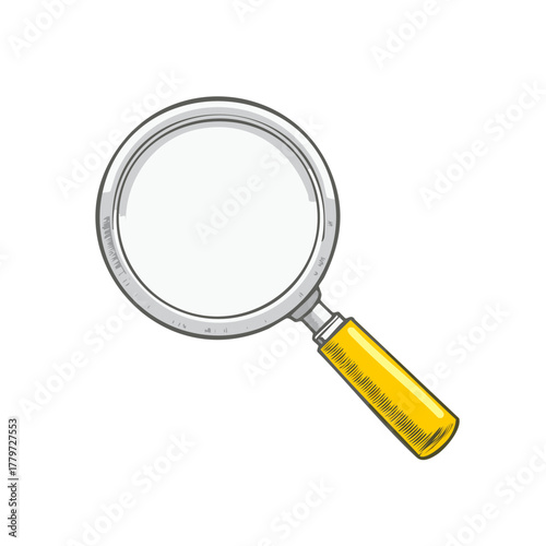Hand drawn magnifying glass with bright yellow handle and silver rim for search concept