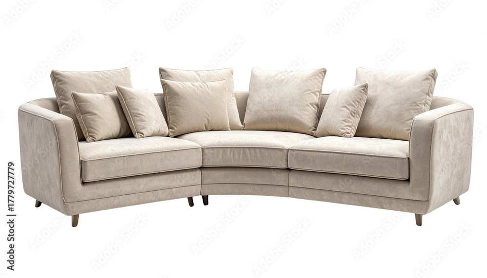 Naklejka premium L-shape light cream couch with cozy cushions, perfect for TV lounges, modern living rooms, and stylish interior designs. Comfortable, minimalist, and aesthetic furniture PNG.